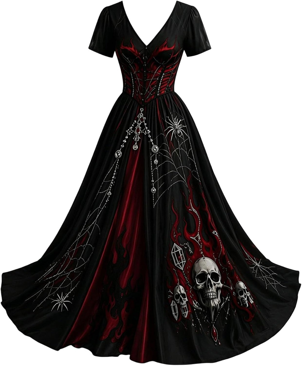Womens Halloween Dresses Costume Plus Size Skeleton Maxi Dress