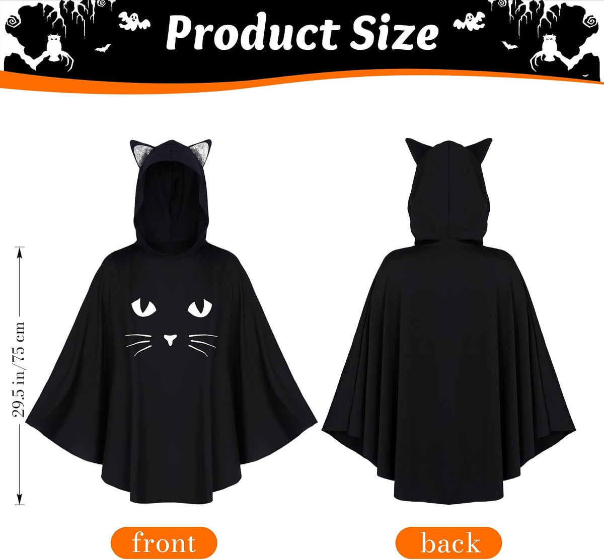 Black Cat Costume for Women. Glow in the Dark Halloween Poncho Hooded Cloak for Cosplay Themed Party