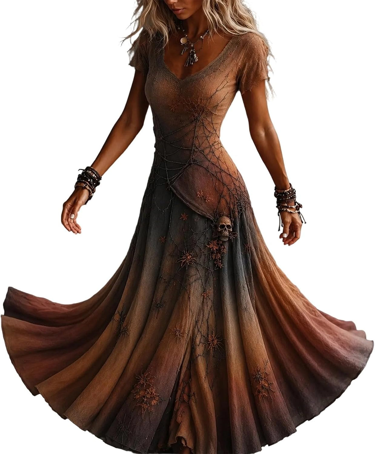 Womens Halloween Dresses Costume Plus Size Skeleton Maxi Dress