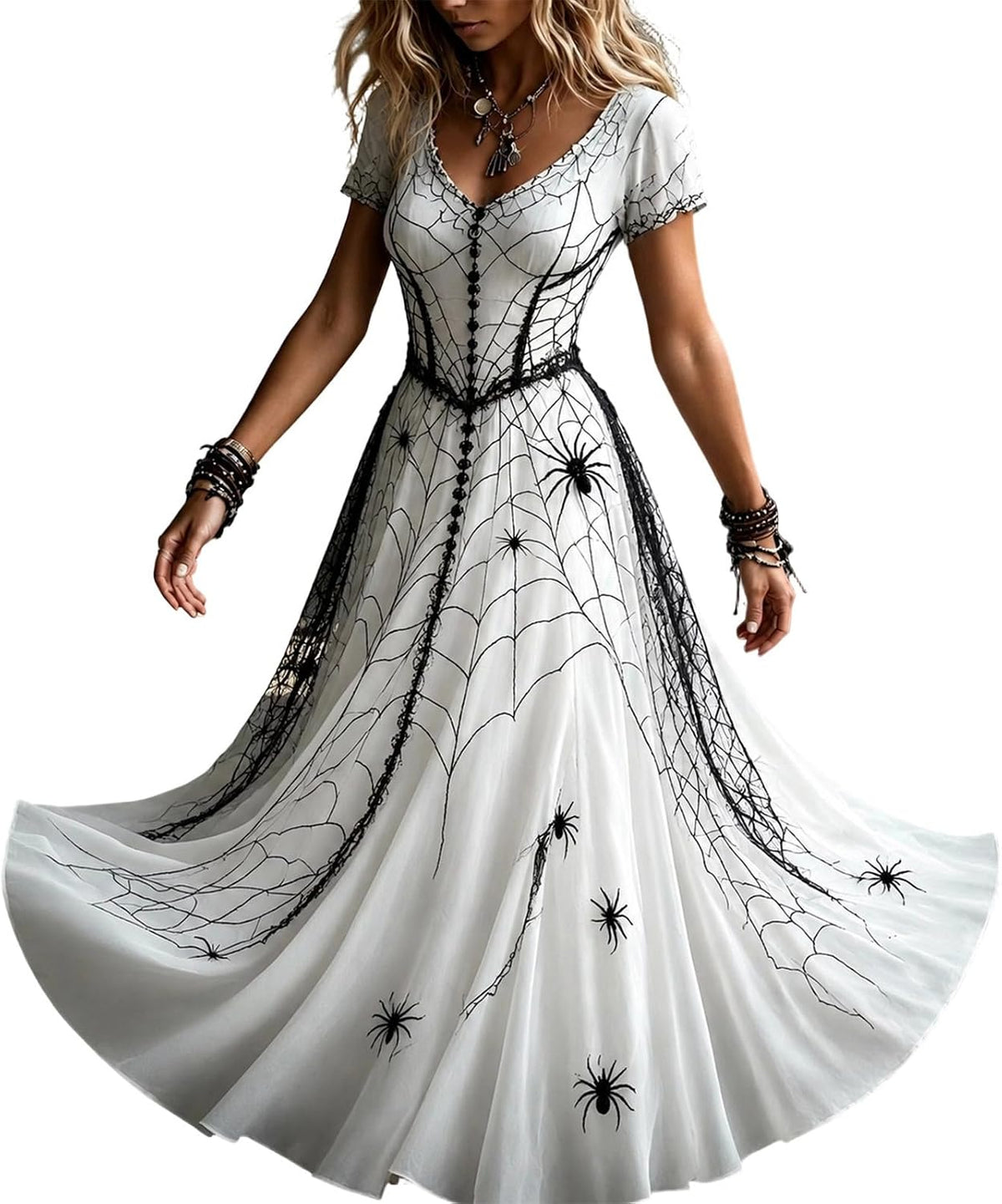 Womens Halloween Dresses Costume Plus Size Skeleton Maxi Dress