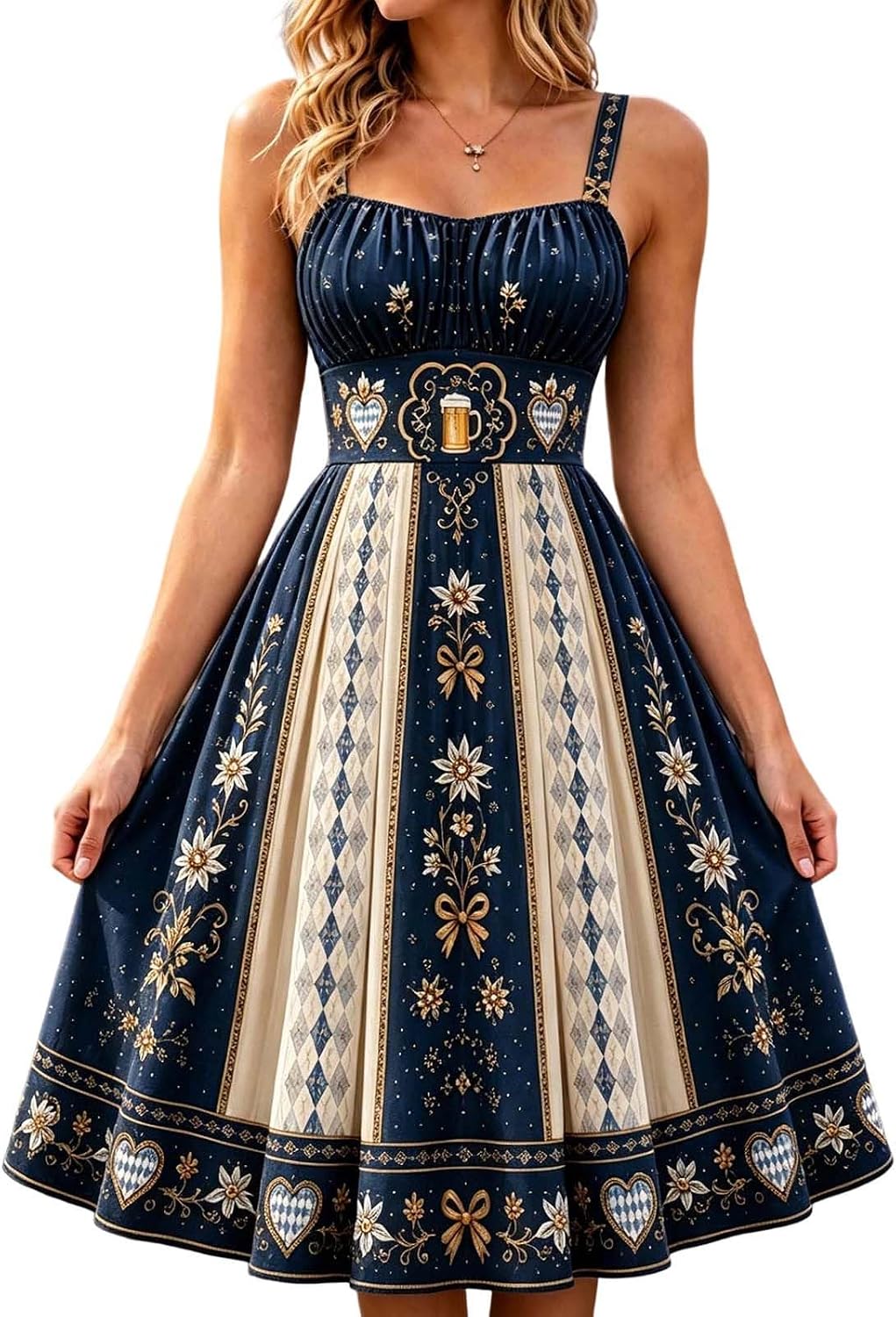 Vintage Floral Embroidered Midi Dress with Sweetheart Neckline Traditional Beer Maid Outfit for Halloween Cosplay Fall Events