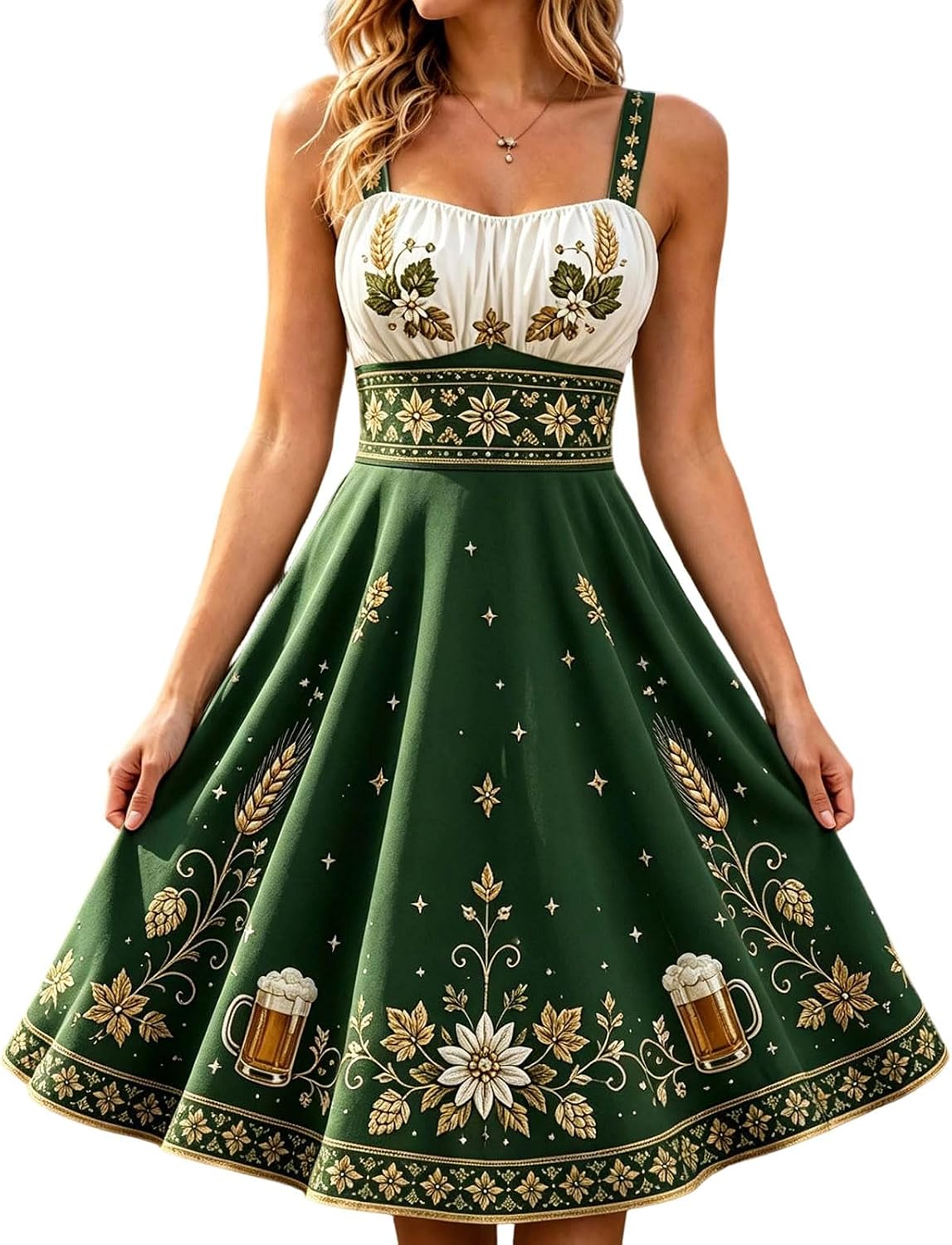 Vintage Floral Embroidered Midi Dress with Sweetheart Neckline Traditional Beer Maid Outfit for Halloween Cosplay Fall Events