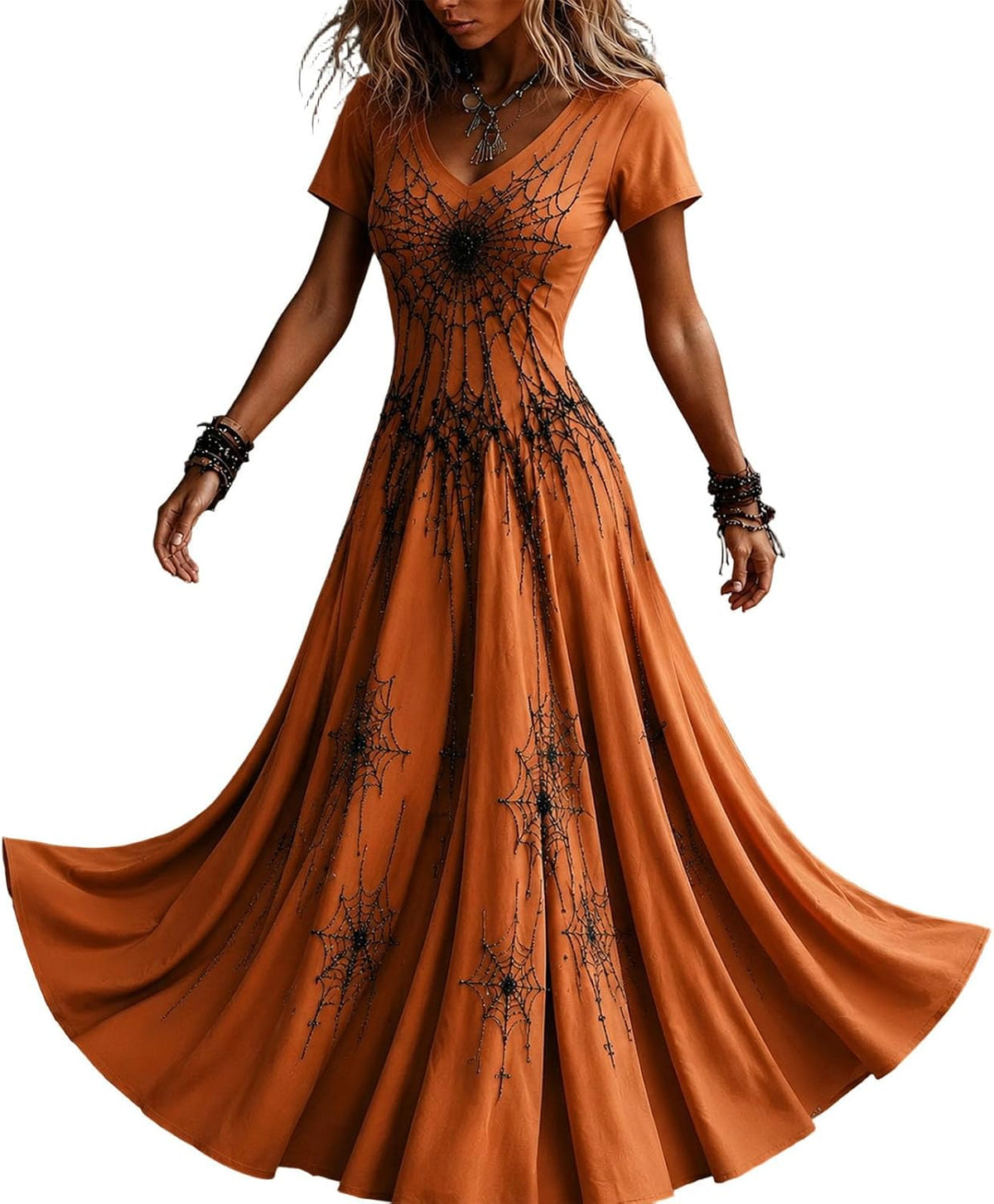 Womens Halloween Dresses Costume Plus Size Skeleton Maxi Dress