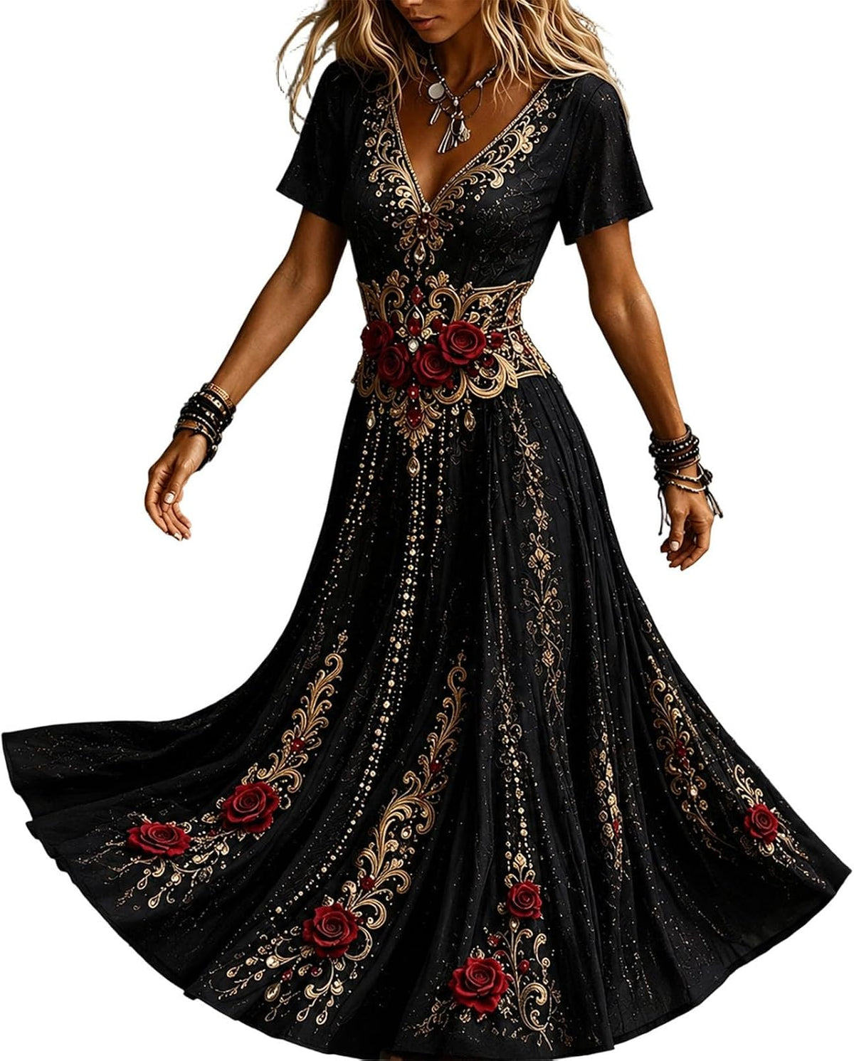 Womens Halloween Dresses Costume Plus Size Skeleton Maxi Dress