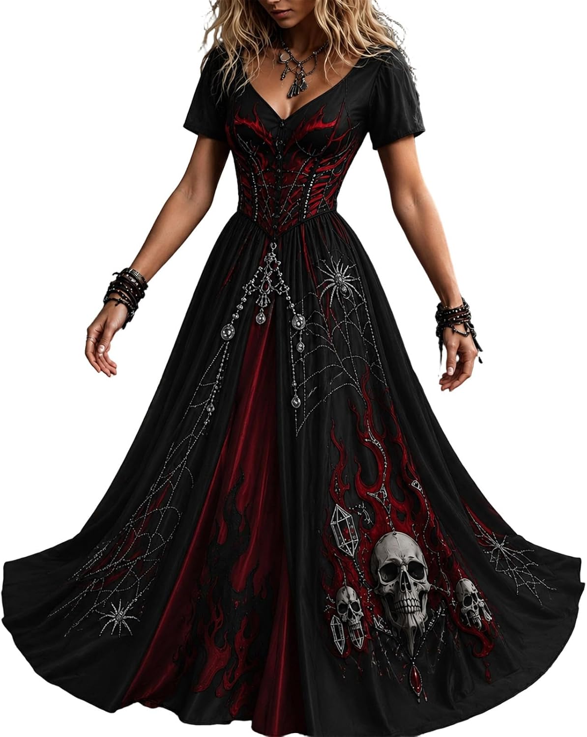 Womens Halloween Dresses Costume Plus Size Skeleton Maxi Dress