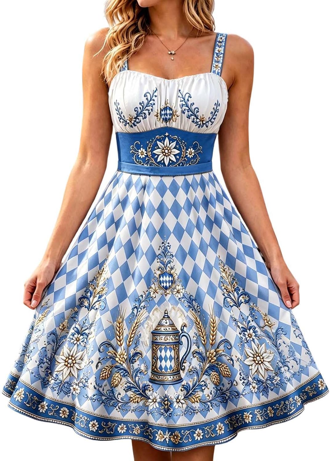 Vintage Floral Embroidered Midi Dress with Sweetheart Neckline Traditional Beer Maid Outfit for Halloween Cosplay Fall Events
