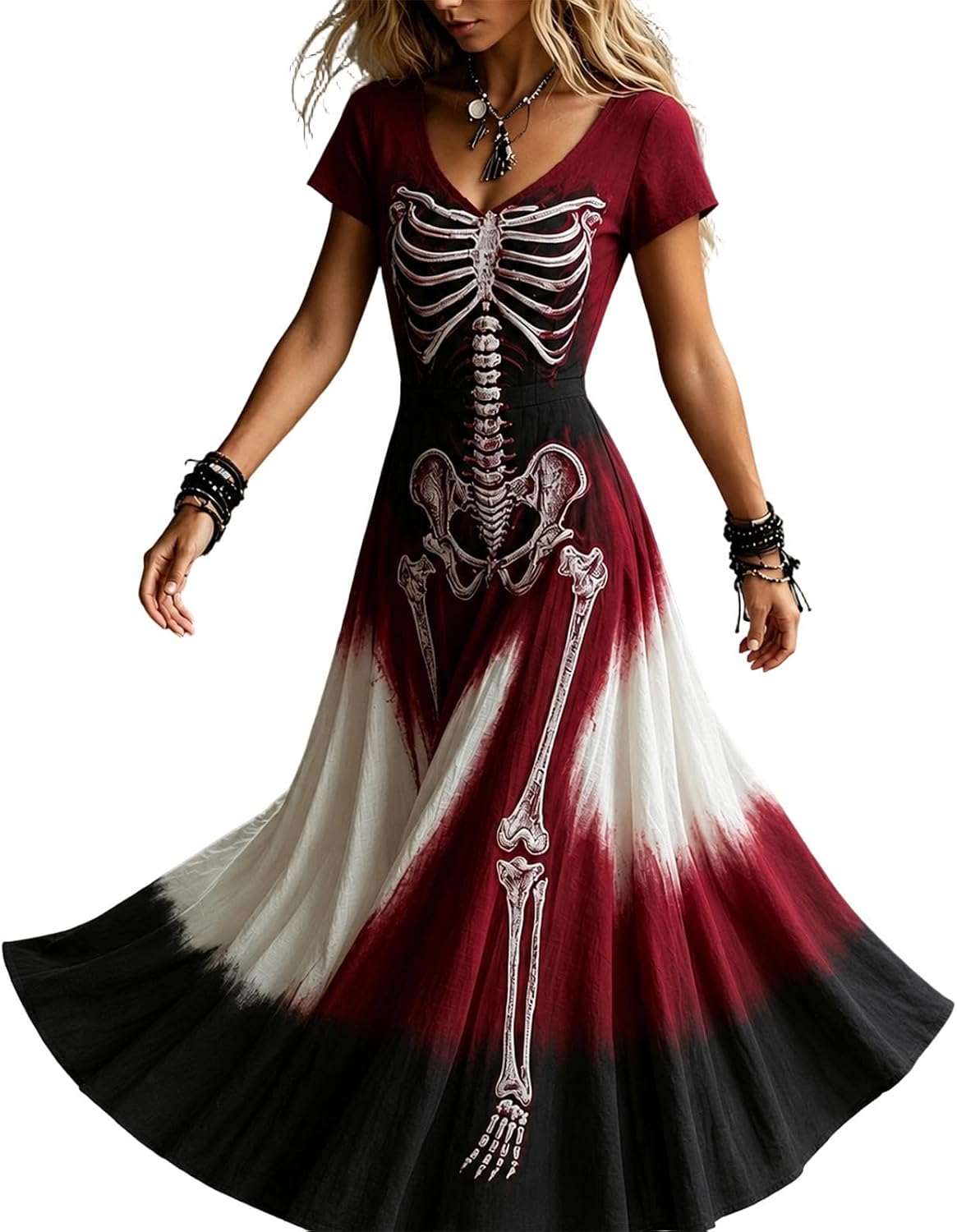 Womens Halloween Dresses Costume Plus Size Skeleton Maxi Dress