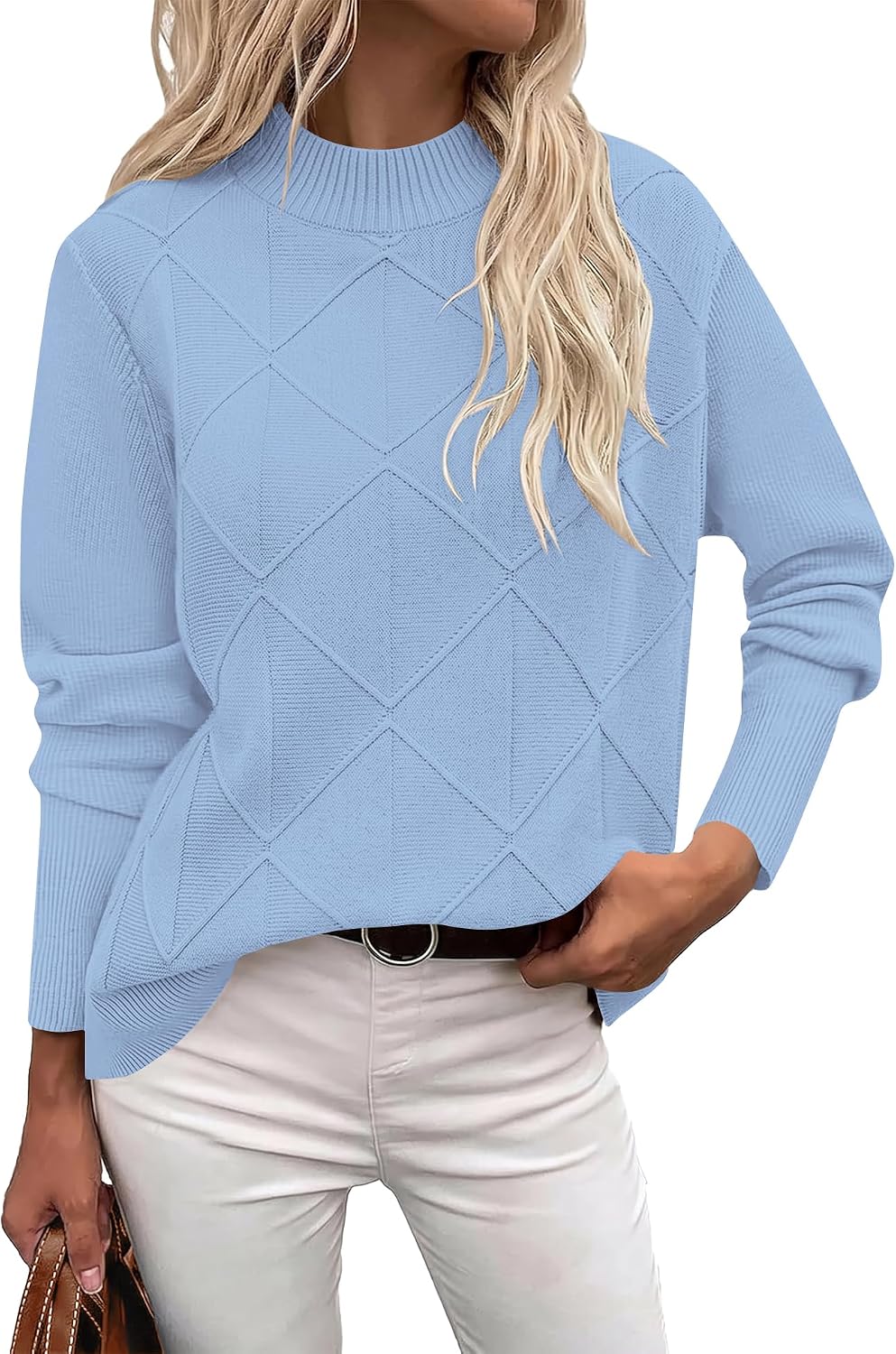 Womens Cable Knit Sweater Fall Mock-Neck Pullover Tops