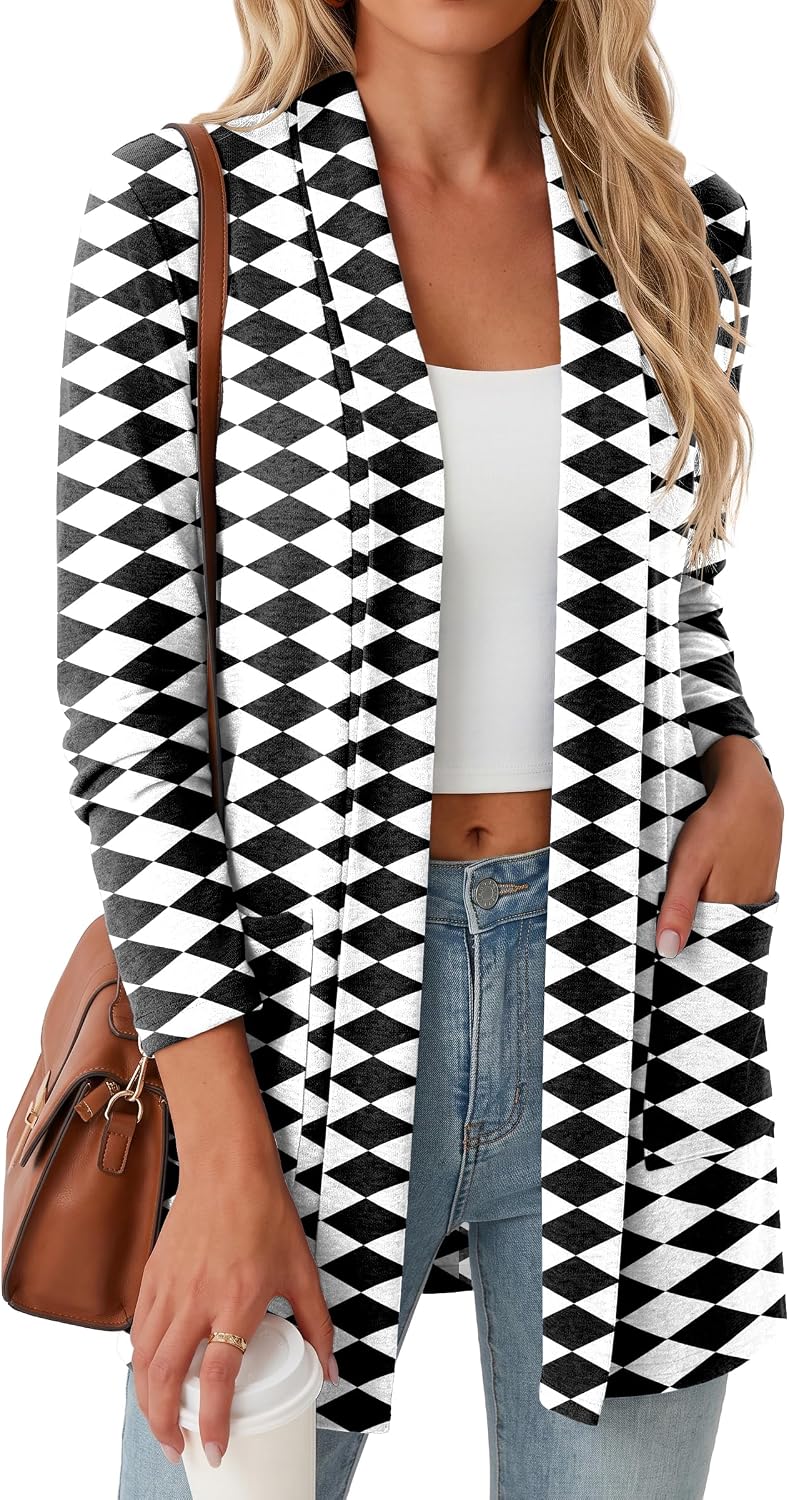 Women Casual Open Front Cardigan A - Black | Air-conditioned Room Cardigan. with Pockets. Long Sleeve