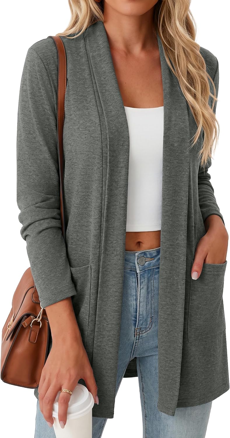 Women Casual Open Front Cardigan A - Black | Air-conditioned Room Cardigan. with Pockets. Long Sleeve
