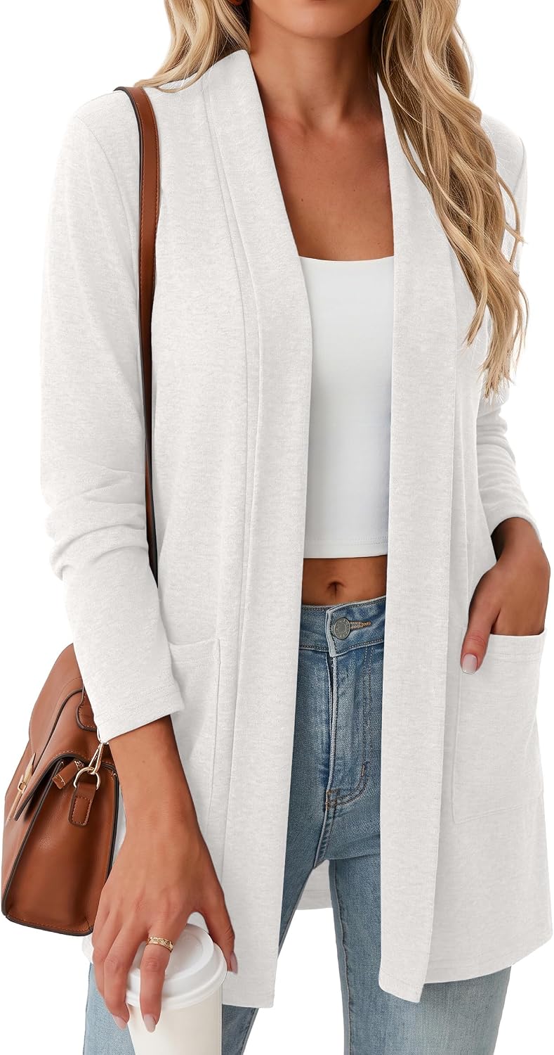 Women Casual Open Front Cardigan A - Black | Air-conditioned Room Cardigan. with Pockets. Long Sleeve