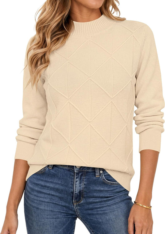 Womens Cable Knit Sweater Fall Mock-Neck Pullover Tops