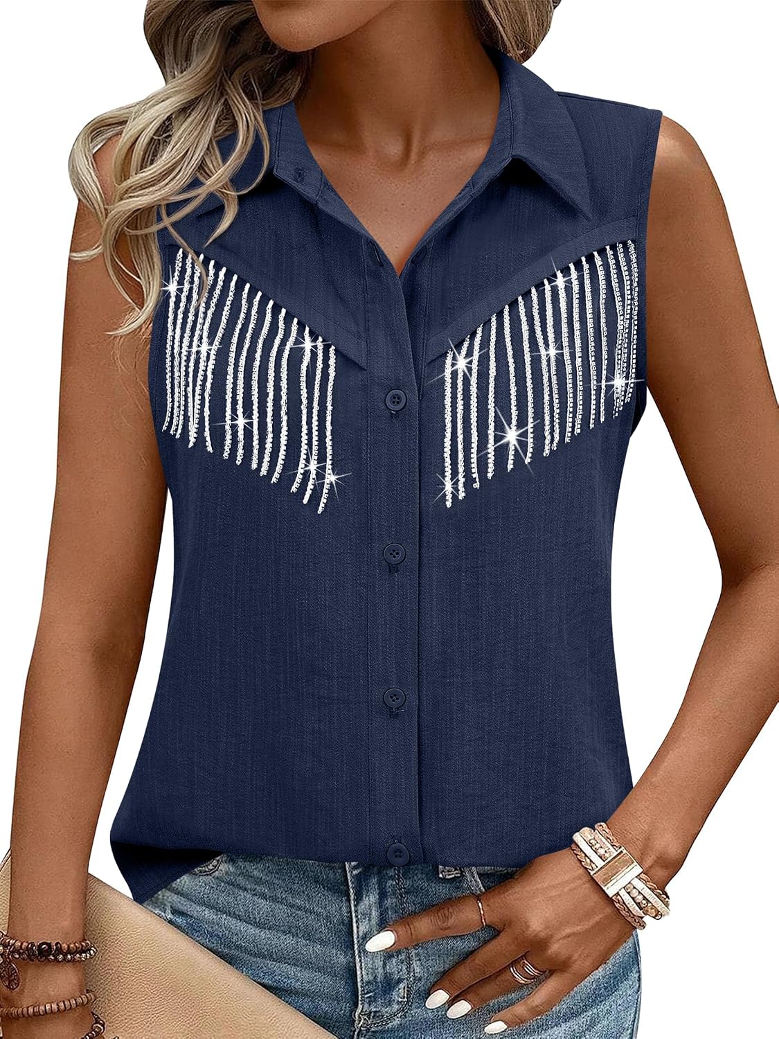 Womens Rhinestone Fringe Shirt Top Dolly Costume Parton Club Outfit