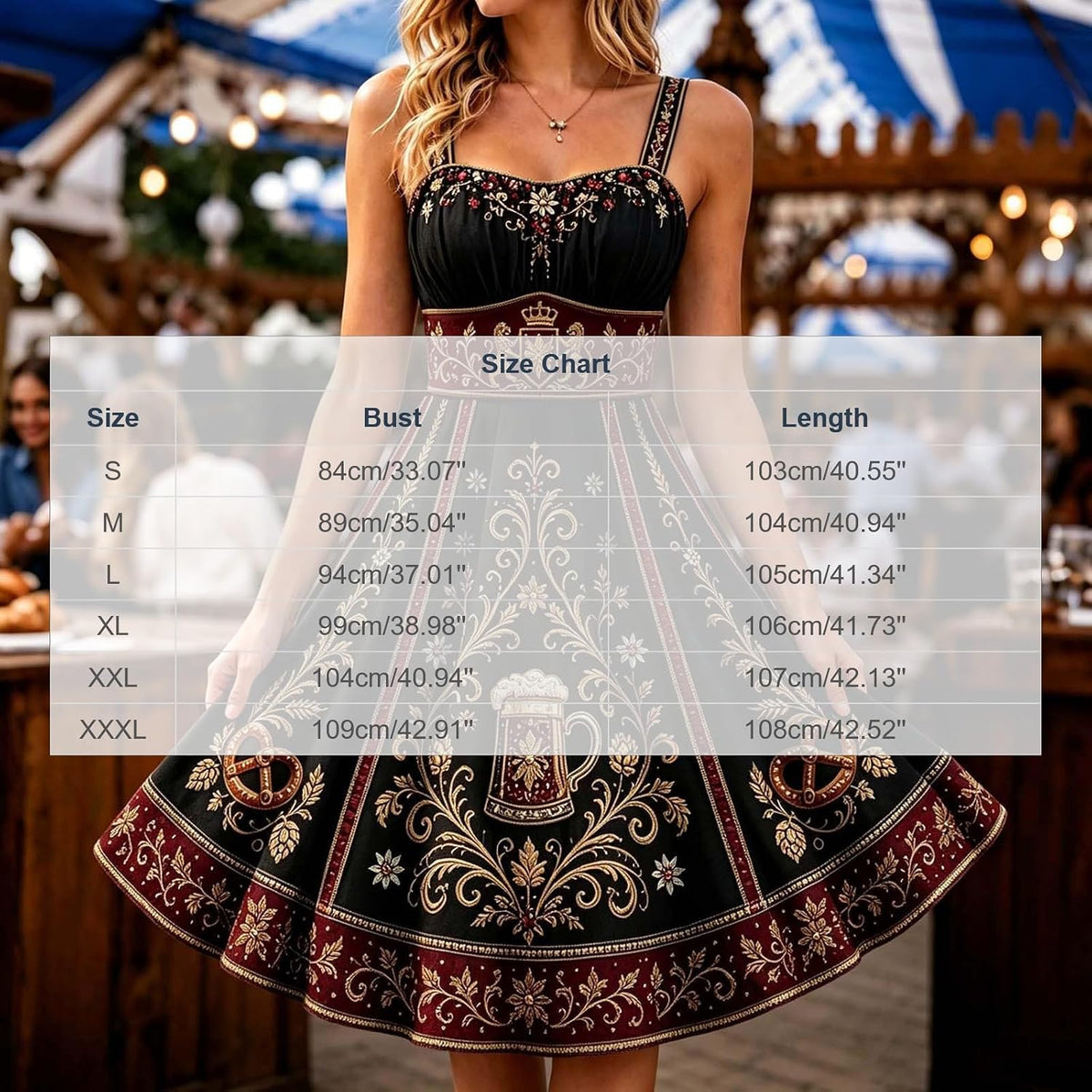 Vintage Floral Embroidered Midi Dress with Sweetheart Neckline Traditional Beer Maid Outfit for Halloween Cosplay Fall Events
