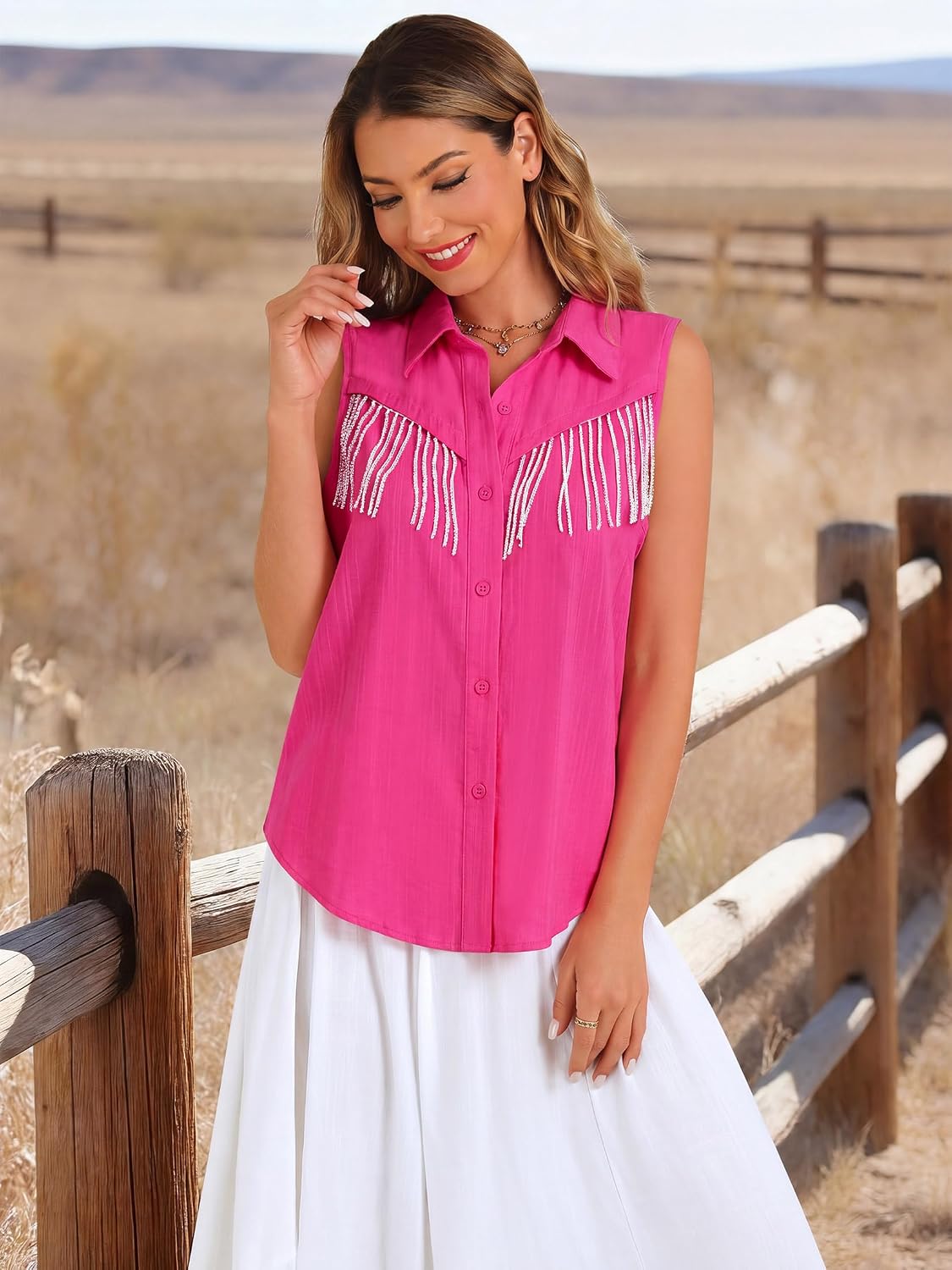 Womens Rhinestone Fringe Shirt Top Dolly Costume Parton Club Outfit