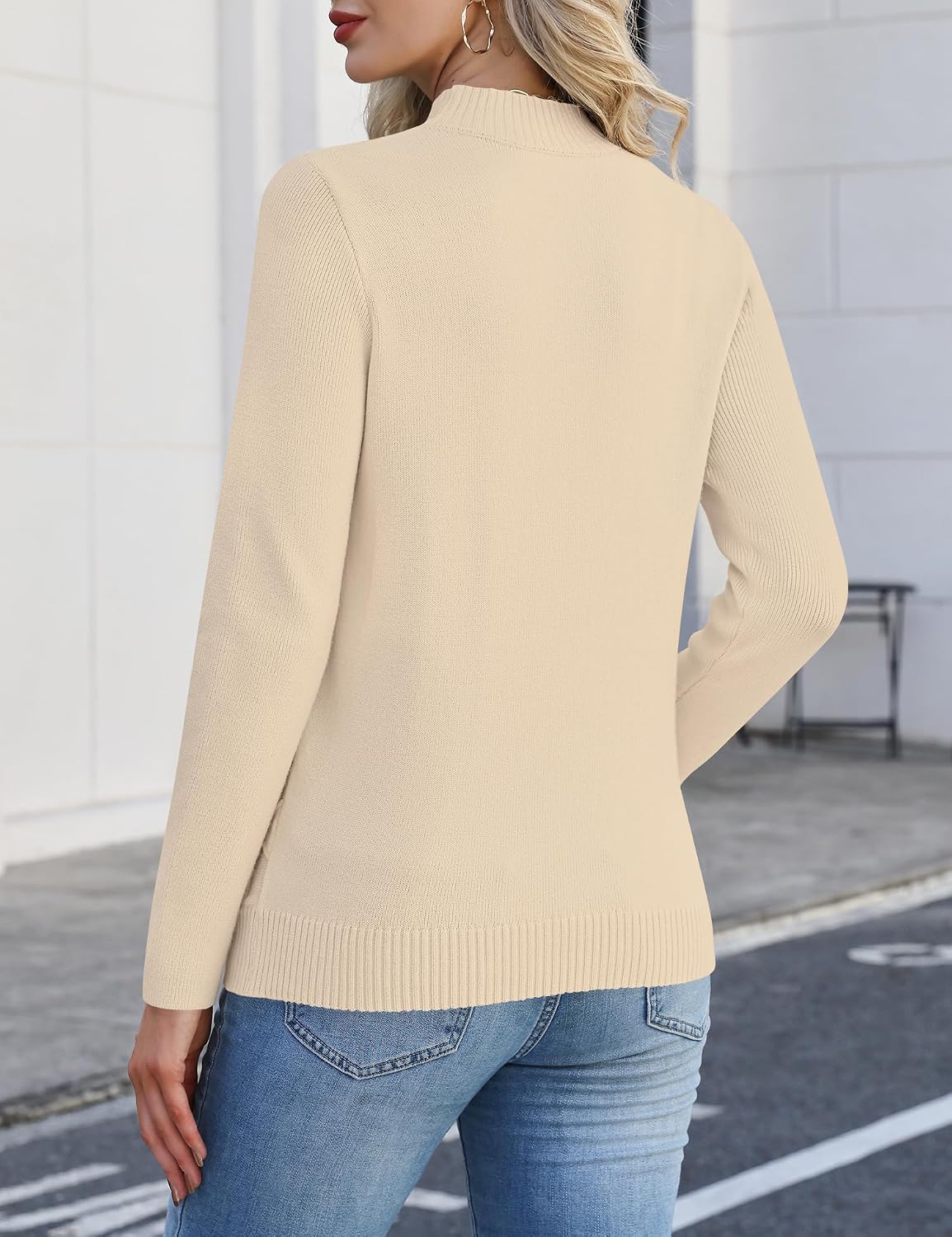 Womens Cable Knit Sweater Fall Mock-Neck Pullover Tops