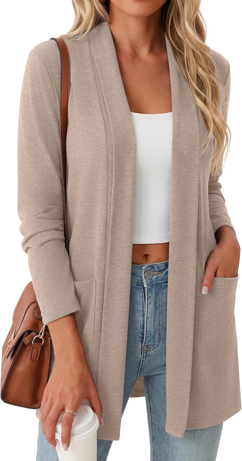 Women Casual Open Front Cardigan A - Black | Air-conditioned Room Cardigan. with Pockets. Long Sleeve
