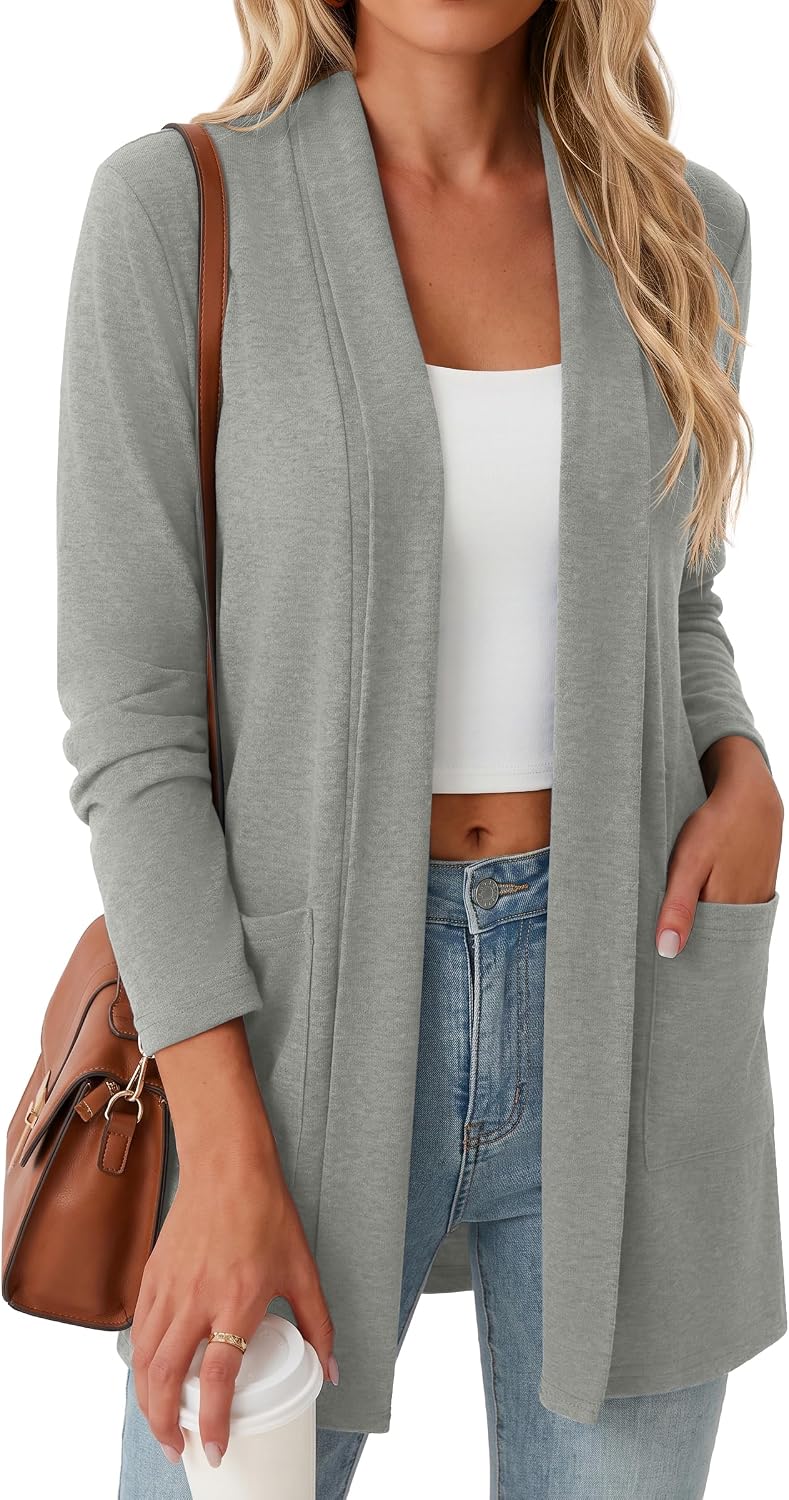 Women Casual Open Front Cardigan A - Black | Air-conditioned Room Cardigan. with Pockets. Long Sleeve