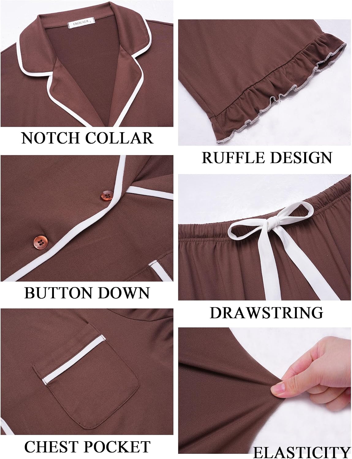 Womens Classic Notch Collar Lounge Sets. Comfy 2 Pieces Ruffle Pants for Home