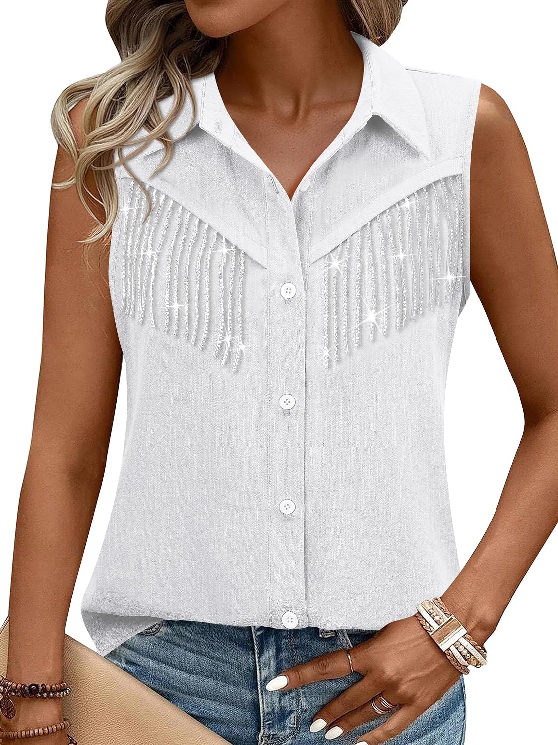 Womens Rhinestone Fringe Shirt Top Dolly Costume Parton Club Outfit