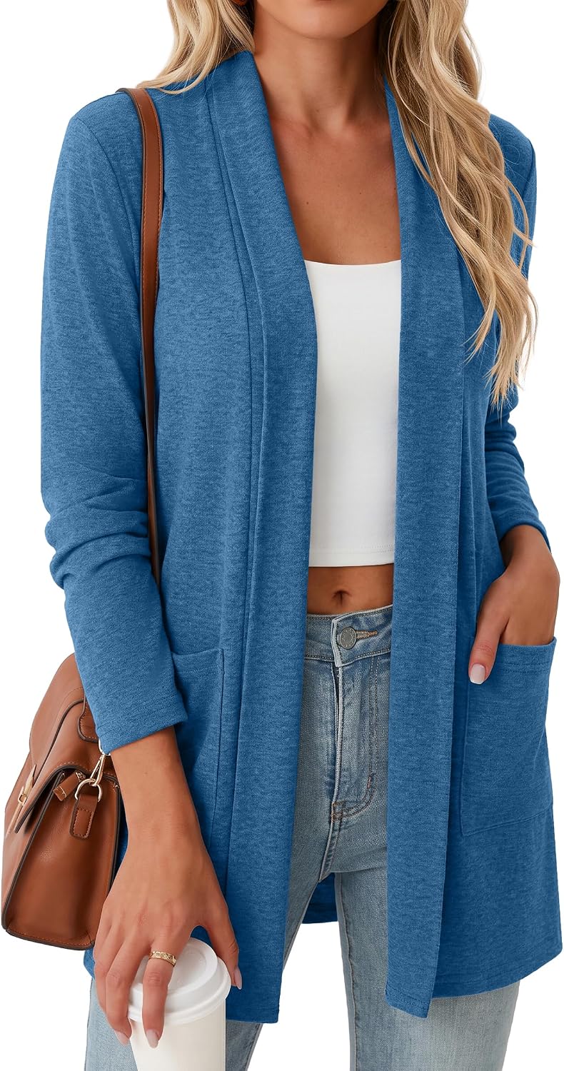 Women Casual Open Front Cardigan A - Black | Air-conditioned Room Cardigan. with Pockets. Long Sleeve
