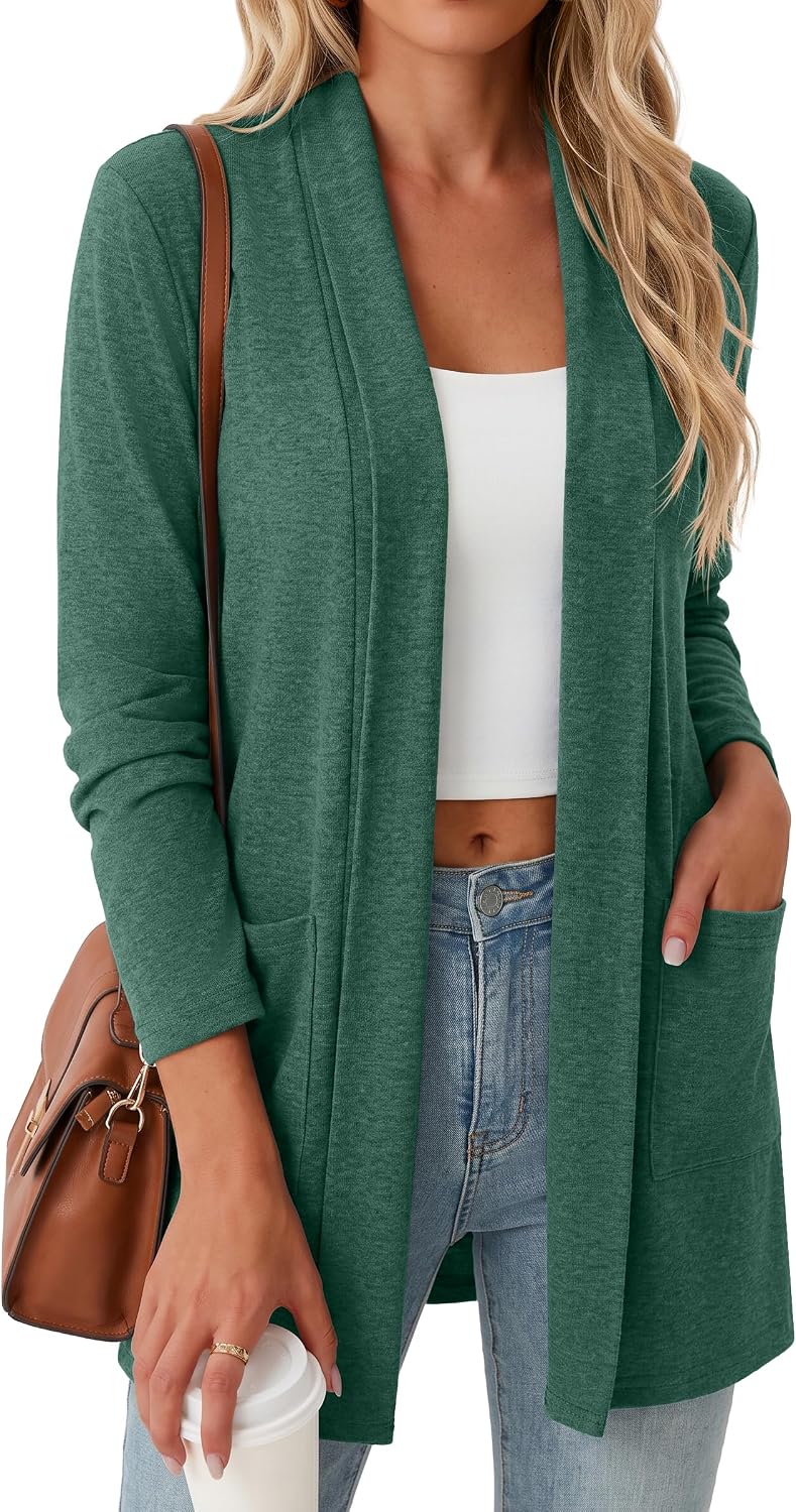 Women Casual Open Front Cardigan A - Black | Air-conditioned Room Cardigan. with Pockets. Long Sleeve
