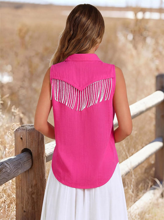 Womens Rhinestone Fringe Shirt Top Dolly Costume Parton Club Outfit