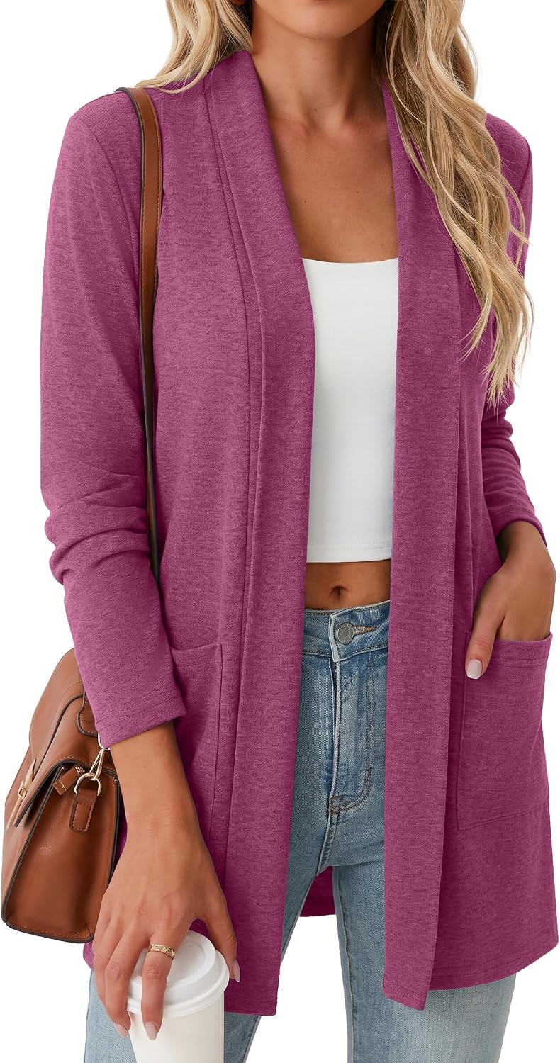 Women Casual Open Front Cardigan A - Black | Air-conditioned Room Cardigan. with Pockets. Long Sleeve