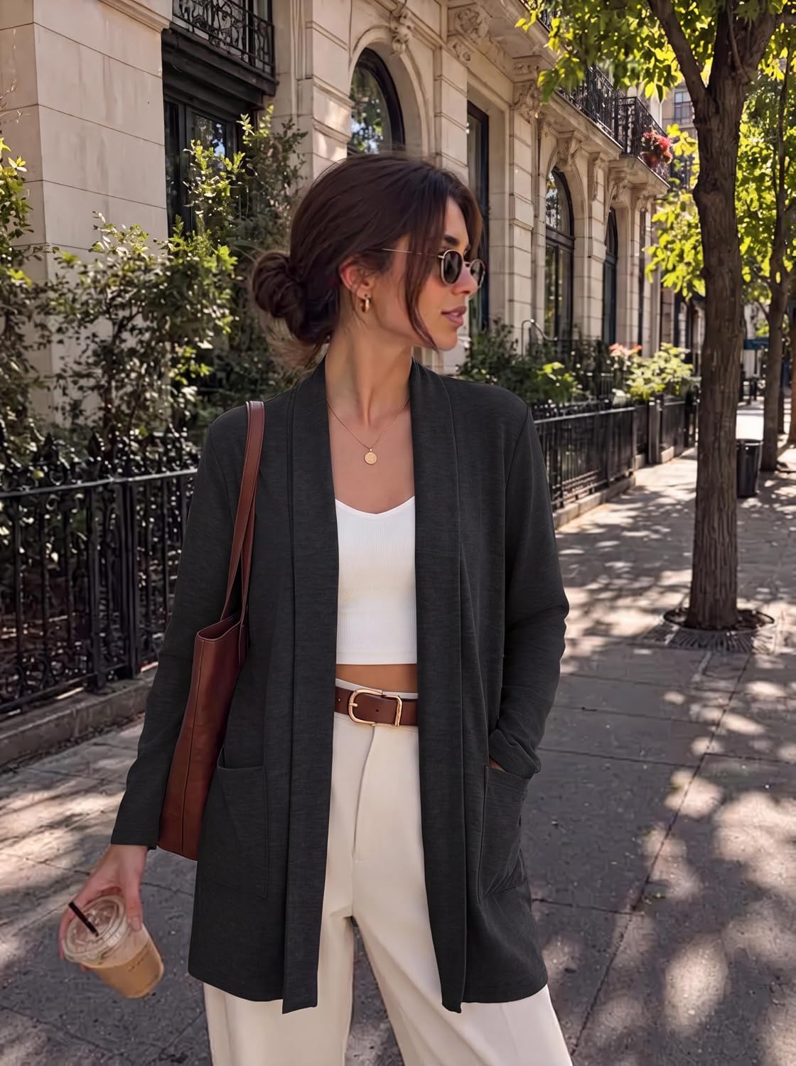 Women Casual Open Front Cardigan A - Black | Air-conditioned Room Cardigan. with Pockets. Long Sleeve