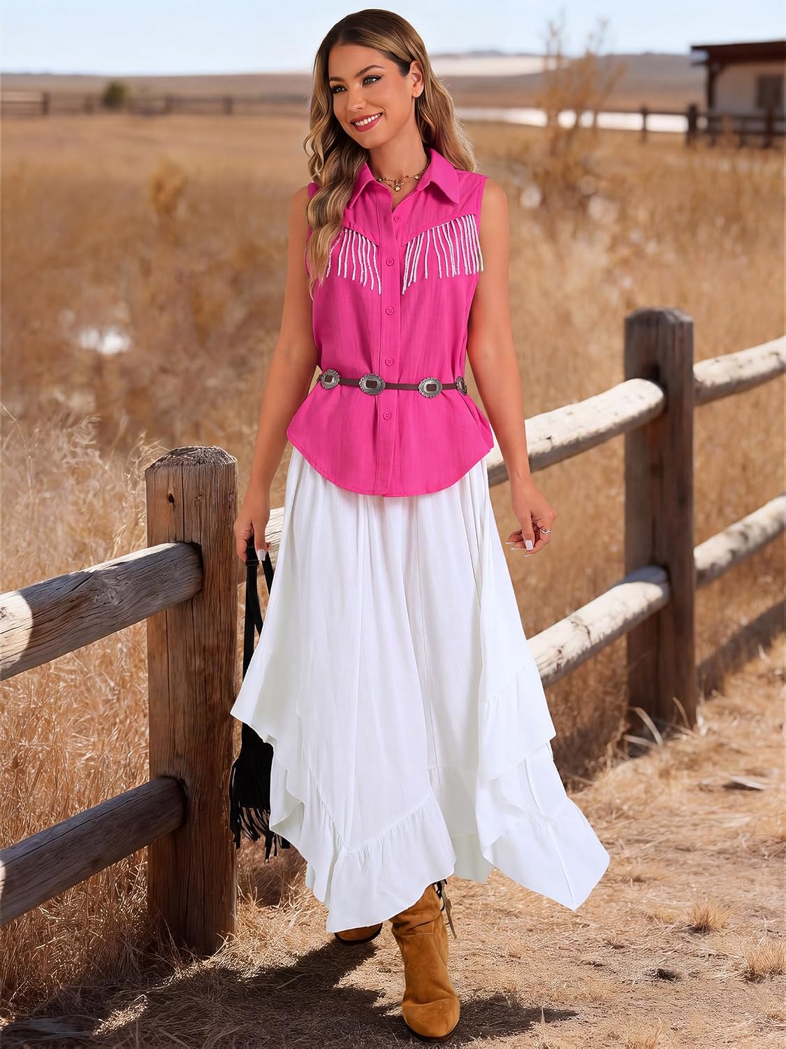 Womens Rhinestone Fringe Shirt Top Dolly Costume Parton Club Outfit