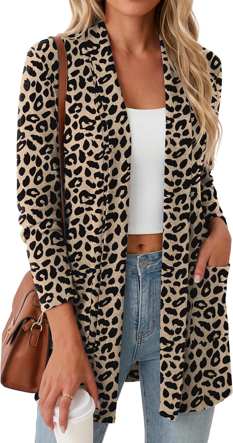 Women Casual Open Front Cardigan A - Black | Air-conditioned Room Cardigan. with Pockets. Long Sleeve