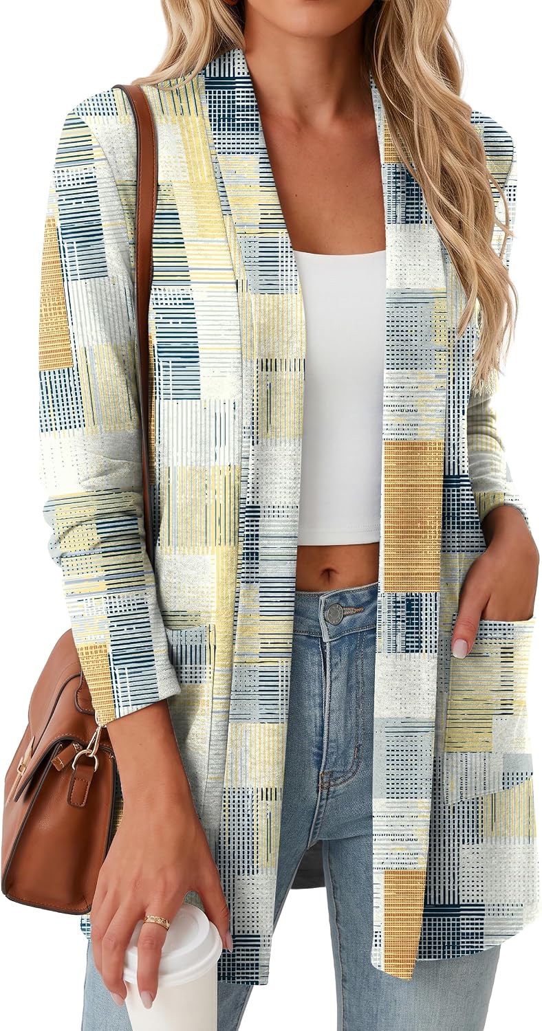 Women Casual Open Front Cardigan A - Black | Air-conditioned Room Cardigan. with Pockets. Long Sleeve